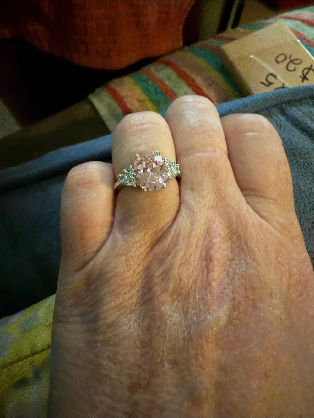 Sterling silver Pink Oval Center Ring with Side Stones - Women Jewelry
